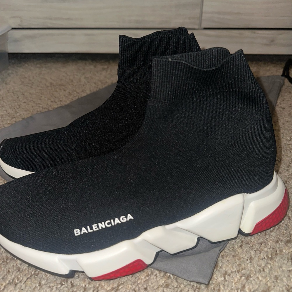 Balenciaga Men's Black and White Speed Sneakers